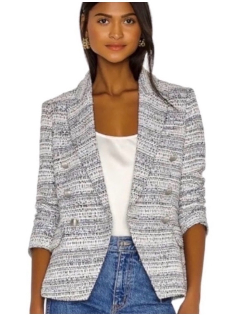 L’agence Kenzie Double Breasted Tweed Blue Blazer - 4 - Picture 2 of 8